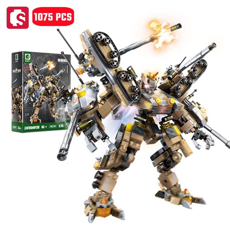Non-Toxic Sembo 1075Pcs Tank Transforming Mech Robot Model Building Blocks Moc Military Series Vehicle Assembly Bricks Toys For Children Gifts