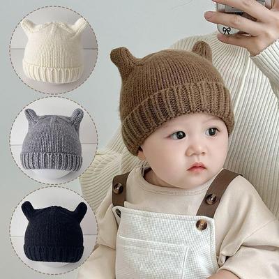 Kids Ear Protection Hat Bonnet Cute Autumn Winter Toddler Warm Pointed Cap Baby Beanie Solid Color Knitted Hat