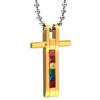 European and American Colorful Cross Rainbow Seven-color Splicing Versatile Titanium Steel Couple Pendant Necklace for Women