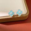 Blue Clover Flower Necklace Set With Zircon Accents Minimalist Womens Daily Wear