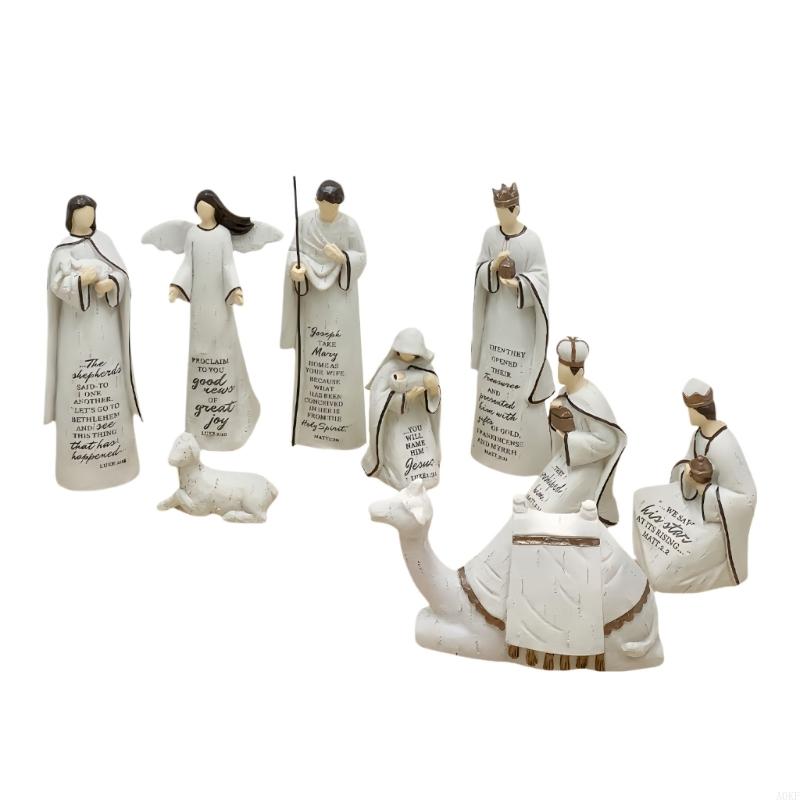 

Christmas Nativity Figurines Resins Manger Holy Family Nativity Scene Statue for Xmases Indoor Home Table Decorations A0KF