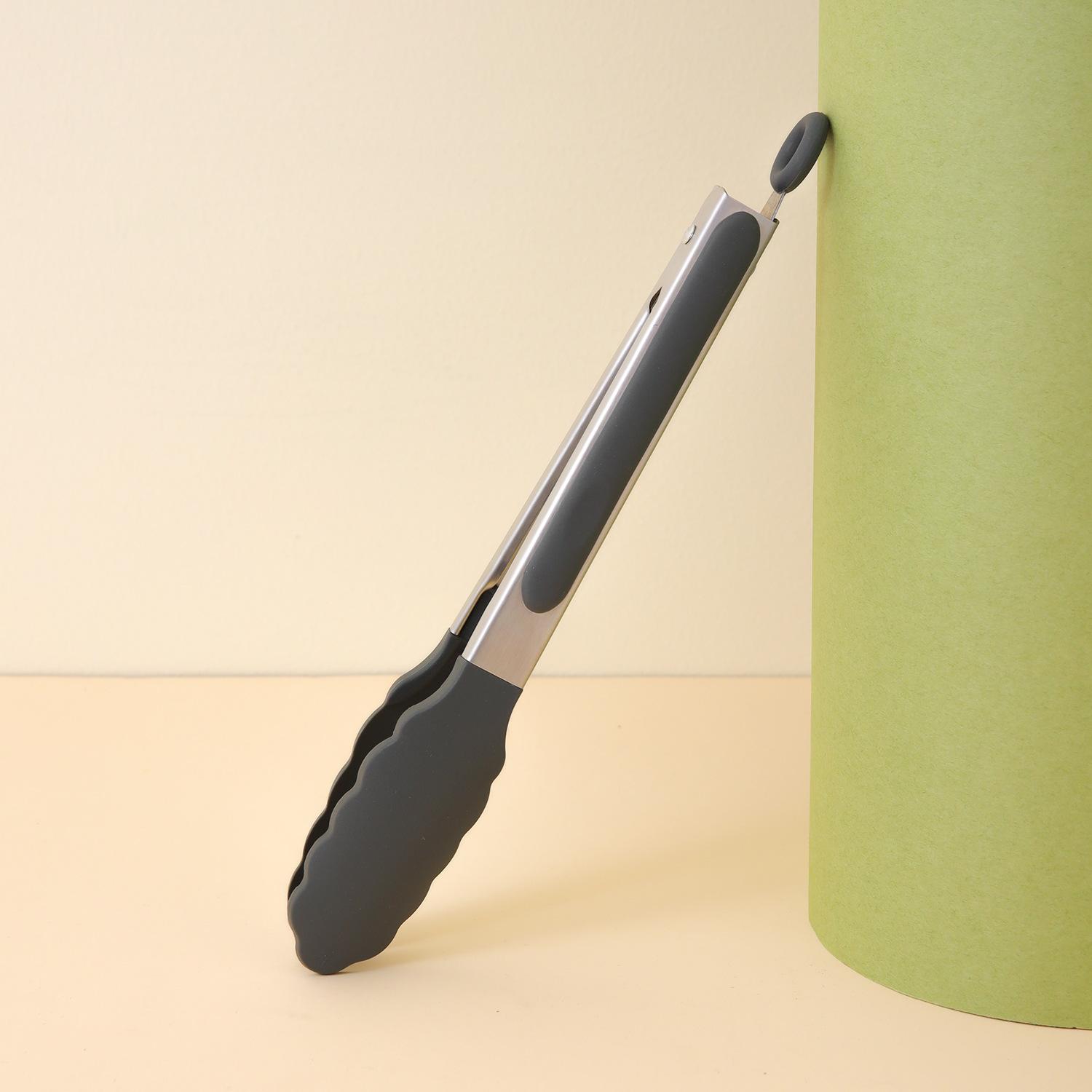 

9-дюймовые щипцы для еды Щипцы из нержавеющей стали Силиконовые антипригарные зажимы для приготовления пищи Инструменты для приготовления салатов и хлеба на открытом воздухе Кухонные принадлежности