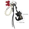 INS Pearl String Leather Cat Pendant Cartoon Cute Key Ring Bowknot Creative Bag Hanging Charms Backpack Charms