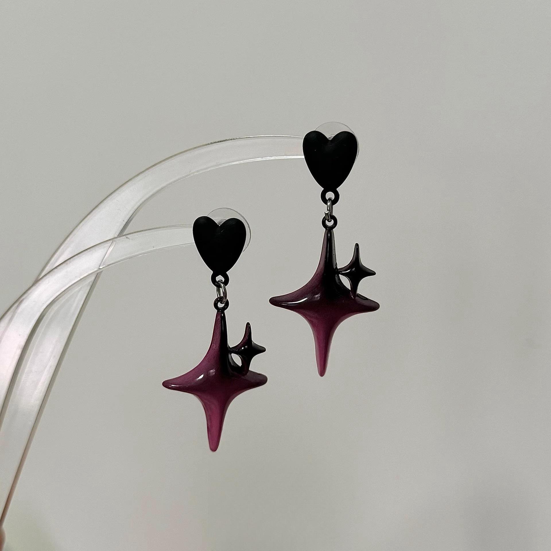 

Gothic Black Pink Gradient Star Punk Love Heart Pendant Earrings for Women Spice Girls Girl Y2K Charm Zircon Daily Accessories