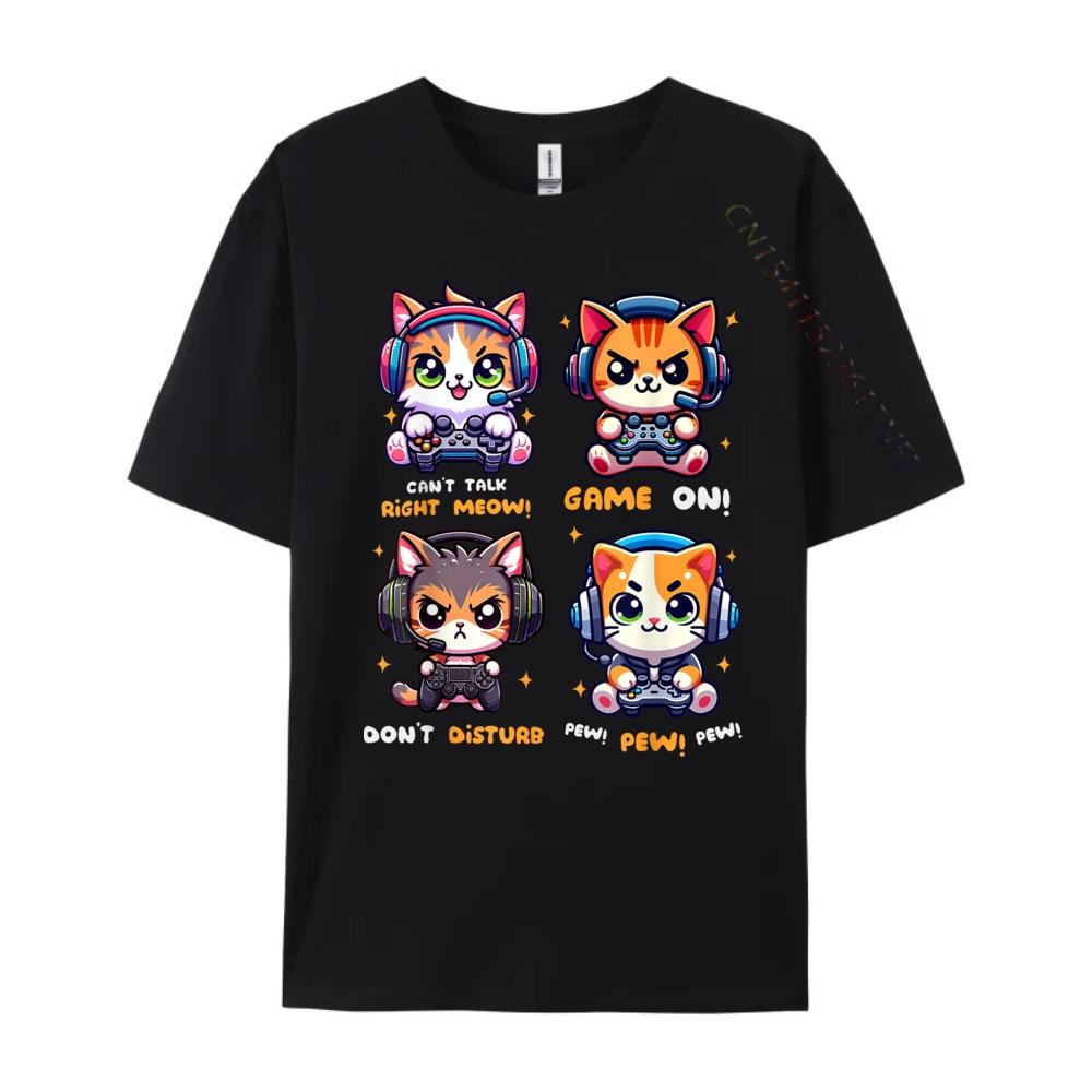 Gamer Cat Funny Gaming Video Games Pew Kawaii Cat Tee Shirts for Men 3XL Men Clothing Printed TShirt