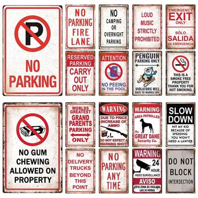 Tin Sign No Parking Slow Down Caution Warning Do Not Pass Metal Vintage Plaque Retro Metal Plate Traffic Yard Street Wall Decor