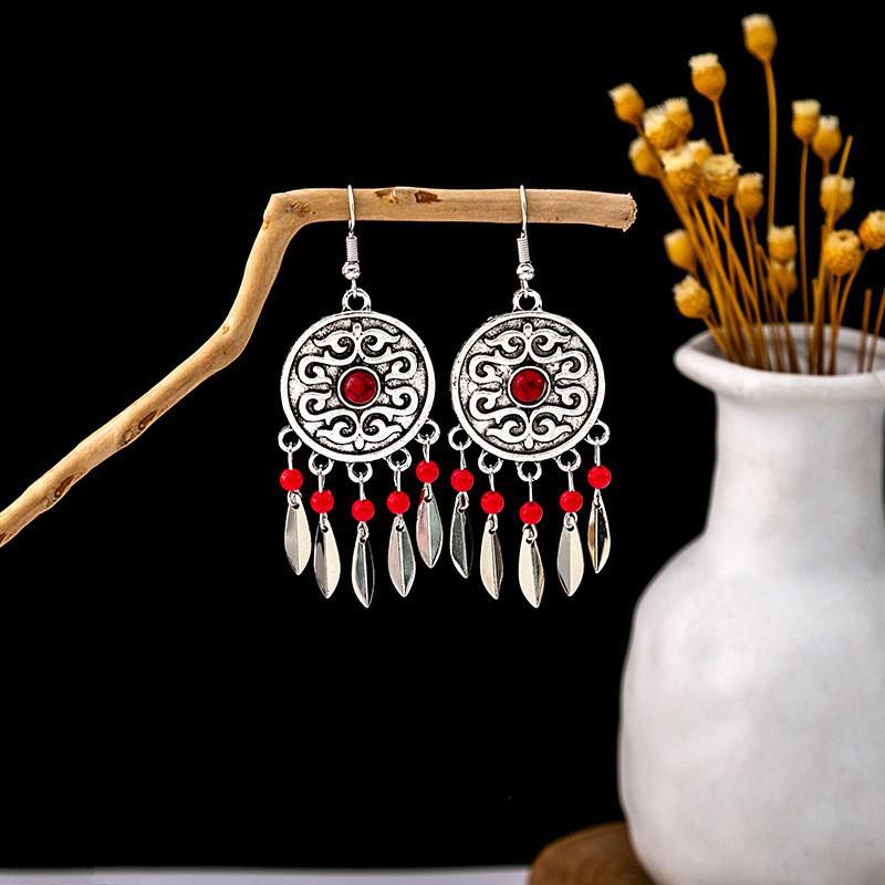 Elegant Bohemian Tassel Stud Earrings - Retro Ethnic Dangle Design