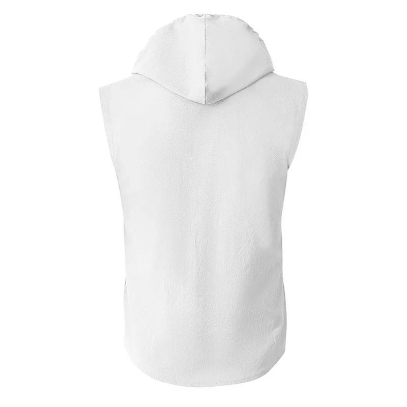 Summer Loose Casual Tank Tops Men American Style Linen Hooded Sleeveless Shirt Hip Hop Trendy Top Comfortable Breathable Vests