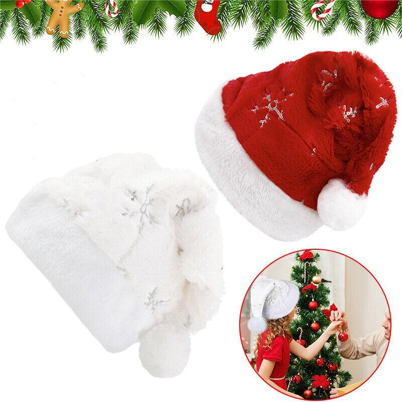 Christmas Santa Claus Hat Christmas Hats for Adults Plush Velvet Xmas Luxury Snowflake Hat Merry Christmas