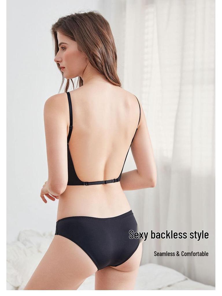 European & American Sexy Seamless Backless Bra Set: Small Chest, Supportive, Anti-Sagging, Beautiful Back Design