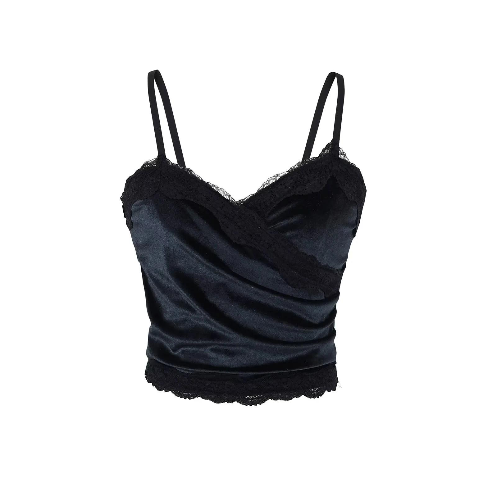 

Пикантная девушка Жилет из бархата с глубоким V-образным вырезом - Весна 2025 Облегающий топ на бретелях Small чёрный