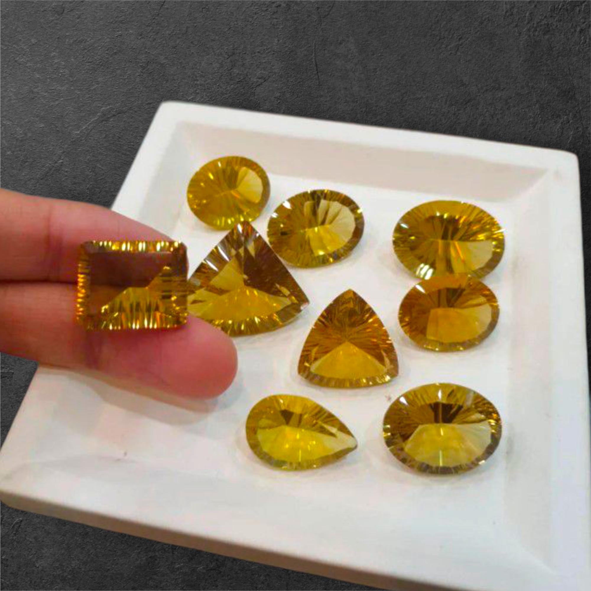 

Concave Cut Natural Lemon Quartz Loose Gemstone Lot, Jewelry Making Stones. 1 Pc 5-10 Carat Size