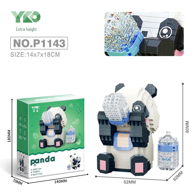 Cartoon Panda Flower Puzzle Tumbler: Cute Tiny Particle Desktop Ornament