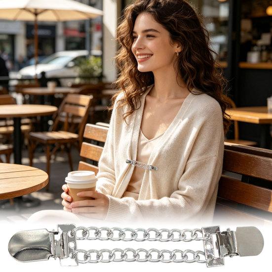 Fashionable Shawl Holders 3Pcs Vintage Sweater Clips for Women Girls, Retro Double Chains Cardigan Clips, Elegant Collar Clip Clothing Decorative