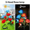 5 Head LED Solar Simulation Rose Flower Solar LED Light Garden Yard Lawn Night Lamp Landscape Garden Home Christmas Decoration Flowers
