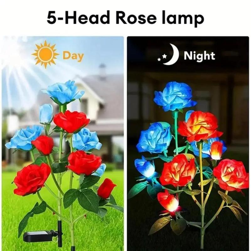5 Head LED Solar Simulation Rose Flower Solar LED Light Garden Yard Lawn Night Lamp Landscape Garden Home Christmas Decoration Flowers