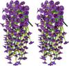 Artificial Hanging Flowers Plants Faux Silk Purple Morning Glory Long Vines UV Resistant Realistic for Garden Balcony Decor