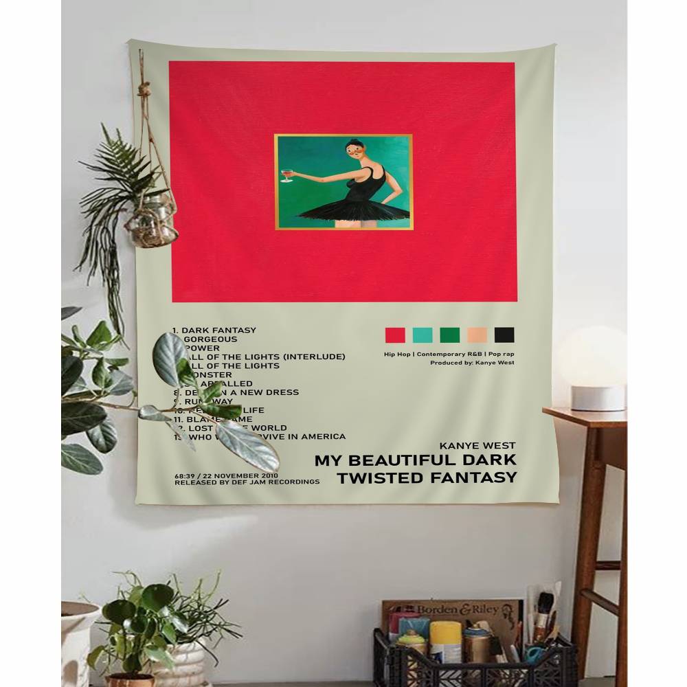 Rap Singer Kanye West Album covers Cartoon Tapestry Art Science Fiction Room Home Decor Wall Hanging Sheets