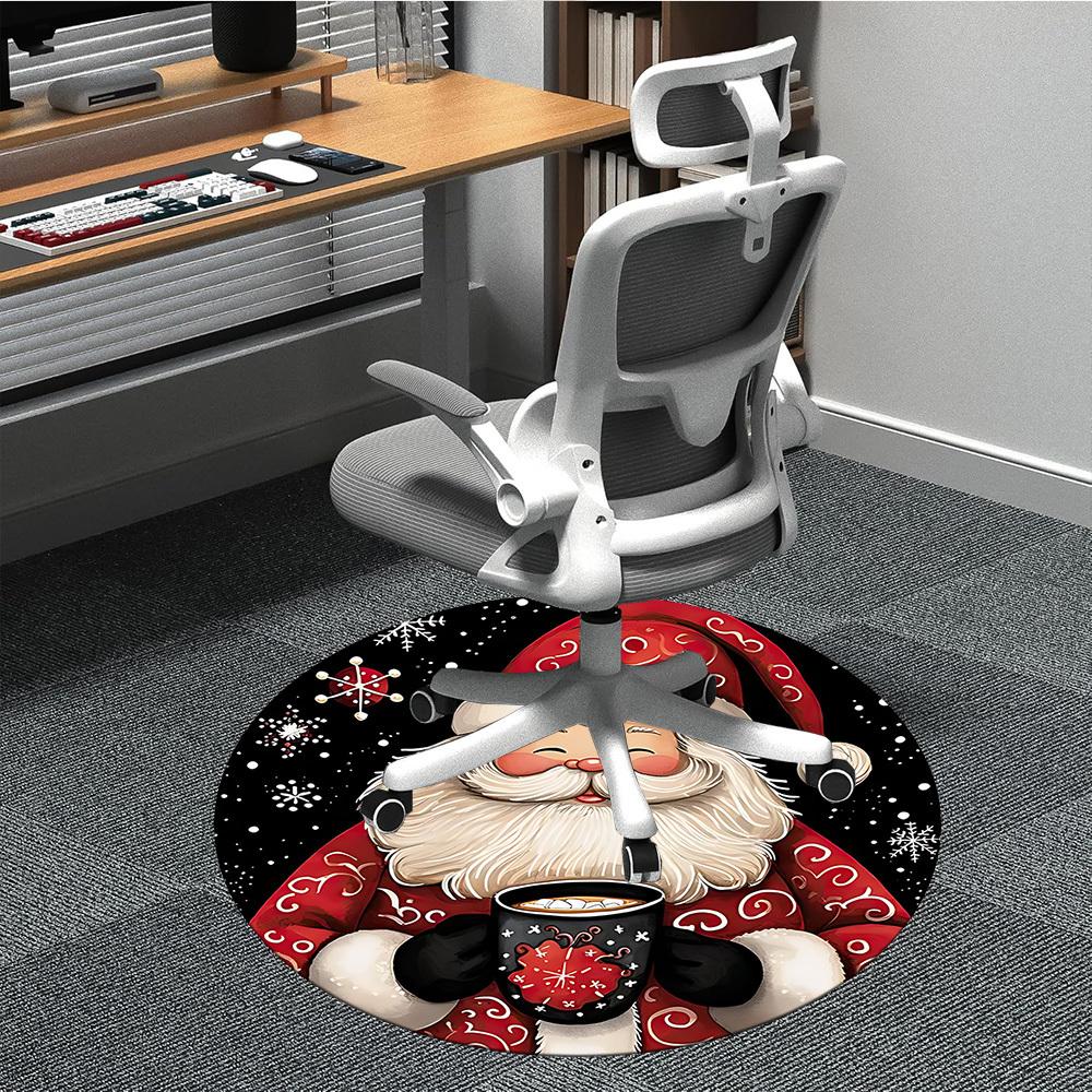 1PC Christmas Santa Office Round Area Rug, Mat Suitable For Office, Under Office Chairs Bedroom Living Room Home Decor, Room Deco