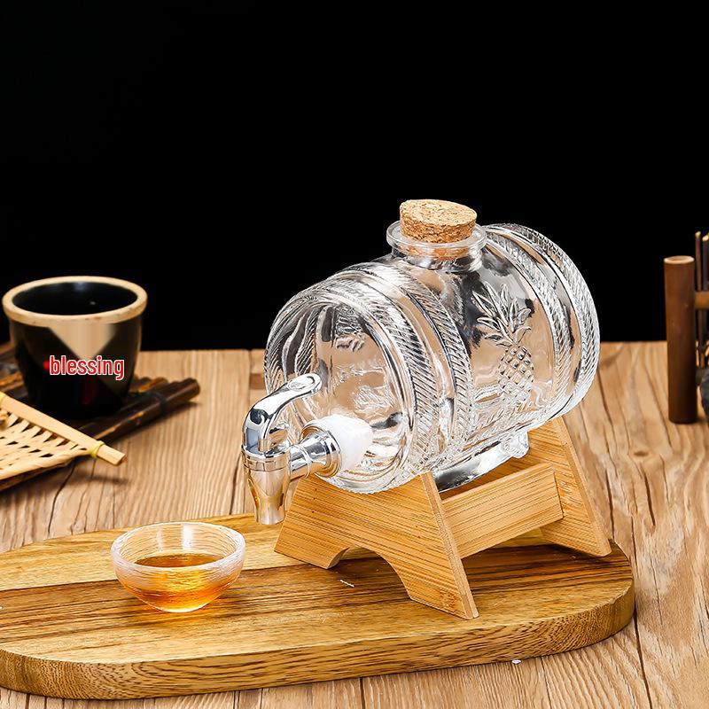 Barril de Vinho de Vidro Transparente com Torneira - Garrafa Selada para Fermentação de Vinho de Ginseng e Suco, Capacidade de 2 Jin
