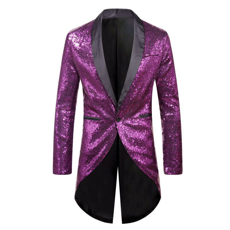 New Fashion Sequin Suit Men's One-Button Suit Tuxedo Medium and Long Suit