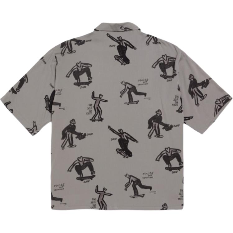 Vans X Bolin Artist Collaboration All-Over Print Button-Down Short Sleeve Shirt Men Tops Gray VN000J2XDGC1