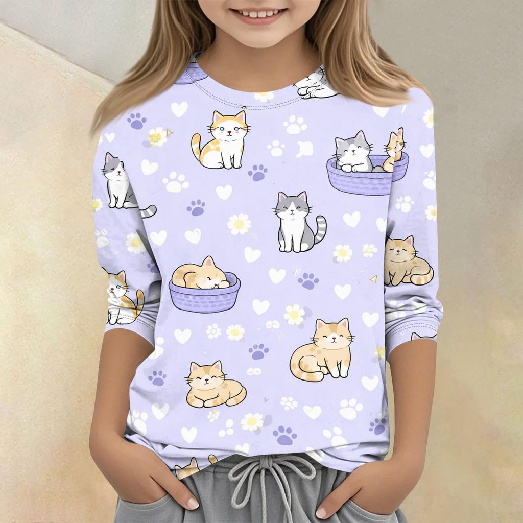 Children's Printed Round Neck Seven Quarter Sleeve Casual T-shirt