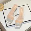 Transparent crystal thick heel sandals women 2025 summer new wear large size high heels fashion word with sandals women