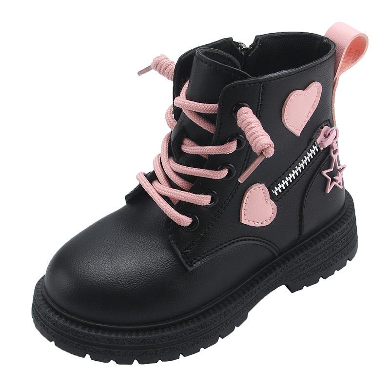 Girls Martin Boots 2025 Autumn and Winter New Children's Leather Boots Velvet Short Boots Girls Single Boots Foreign Princess Boots