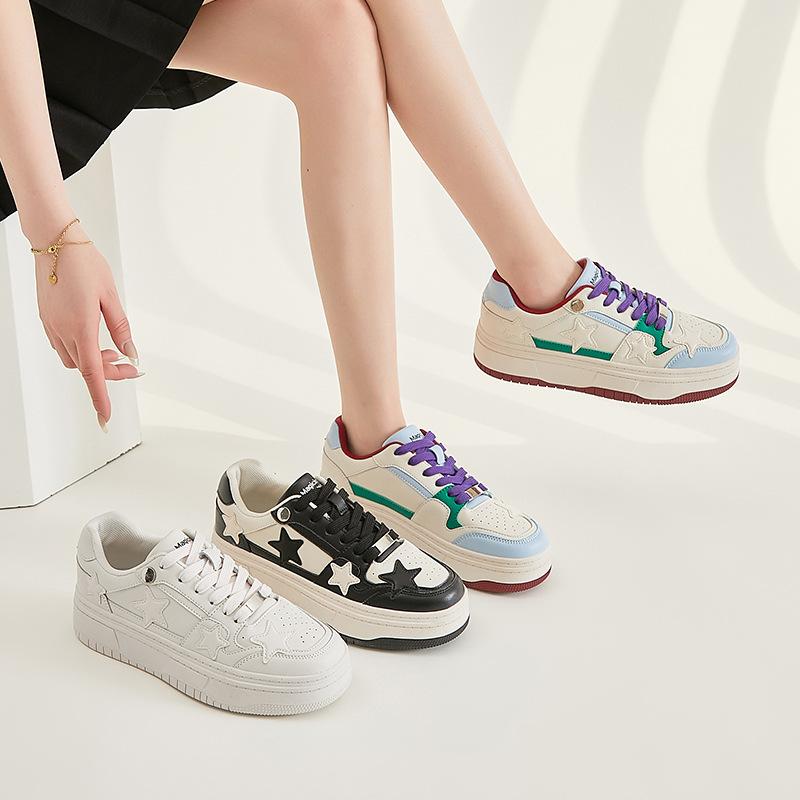 Augustine leather white shoes women's summer 2025 new fashion casual style thick-soled color matching sports board shoes