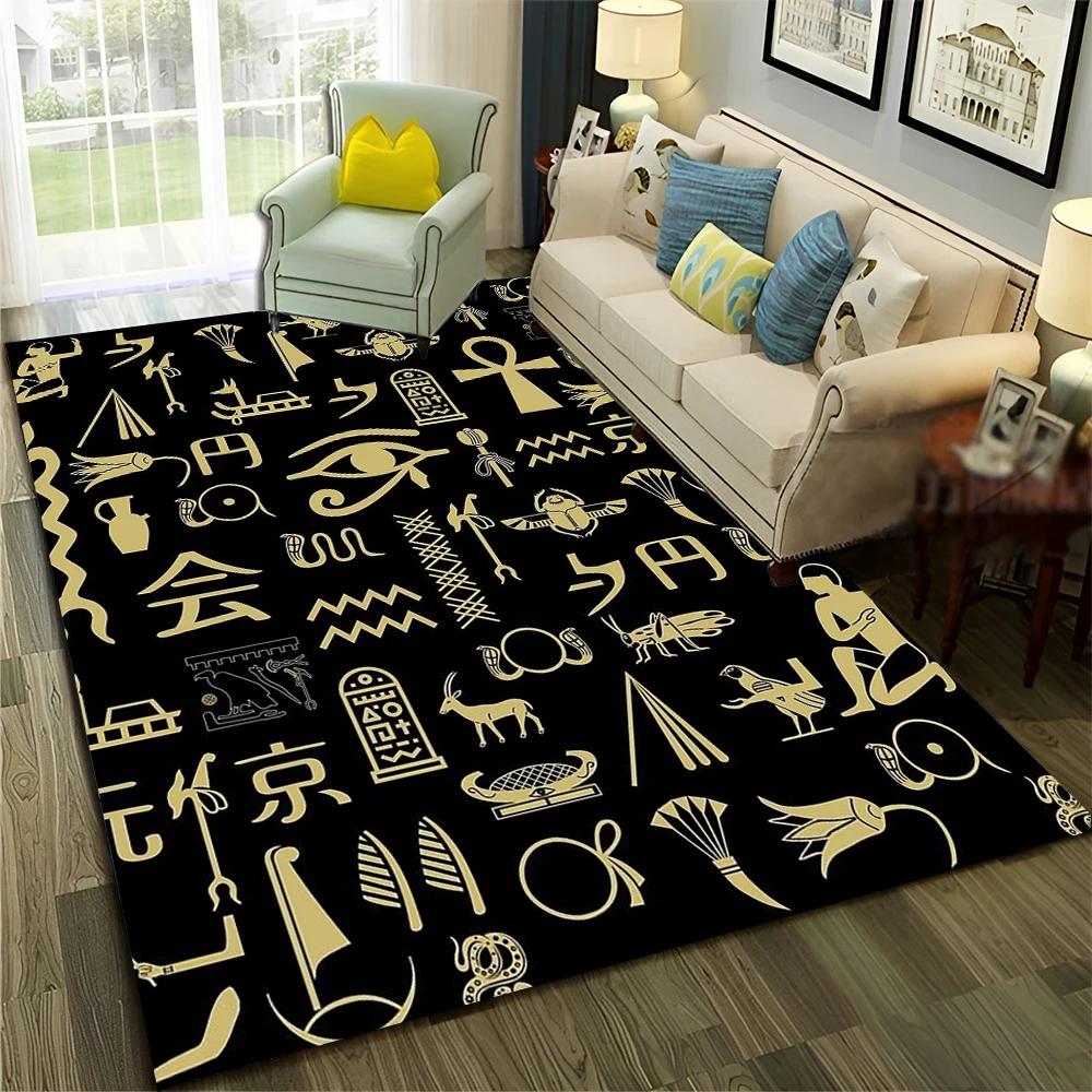 3D Egyptian Pharaoh Hieroglyphics Carpet Rug for Home Living Room Bedroom Sofa Doormat Decor,kids Area Rug Non-slip Floor Mat