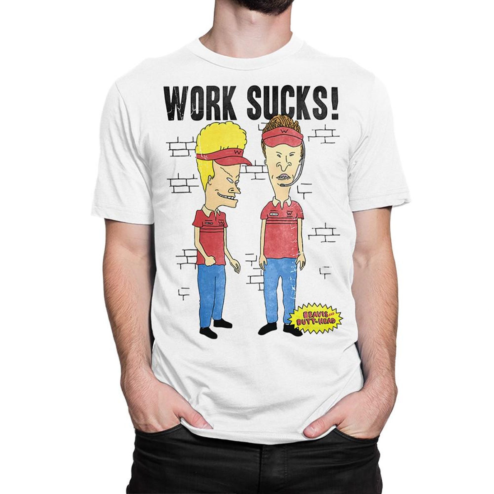 Beavis and Butt-Head Work Sucks T-Shirt, Men s Women s Sizes (BEA-566333) 4XL