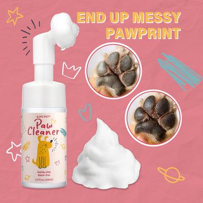 Pet Paw Cleaner Foam - No-Rinse Waterless Gentle Lick-Safe, Plant Extracts Soothing Moisturizing with Soft Brush for Cats Dogs
