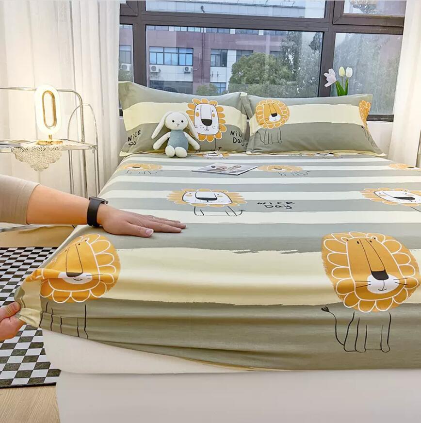 Bed Fitted Sheet + 2pc Pillowcases Bed cover 100% Cotton Single King Queen Bed Sheet Deep Pocket Mattress Protective Cover B82F