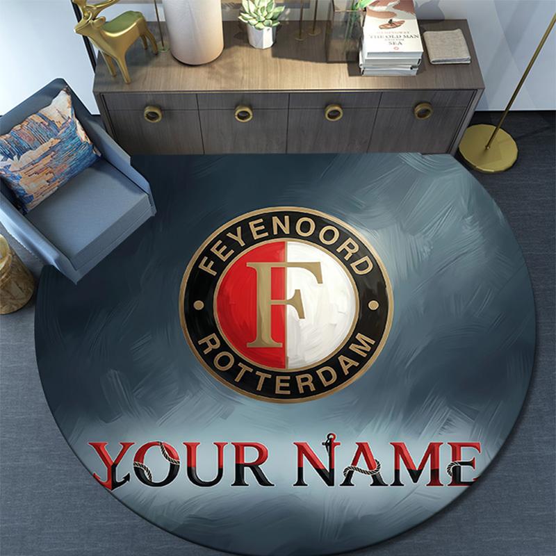 Okrągły dywanik z imieniem Feyenoord, Dywan do salonu, sypialni, przy sofie, pokoju zabaw, Antypoślizgowa mata podłogowa