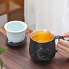 Handmade gilt silver creative ceramic mug gift box set 999Silver-plated office cup with lid, tea-water separation brewing cup