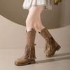 European and American Retro Style Fringed Boots 2025 Autumn and Winter New Rivet Belt Buckle High Boots Fashionable Versatile Knight Boots