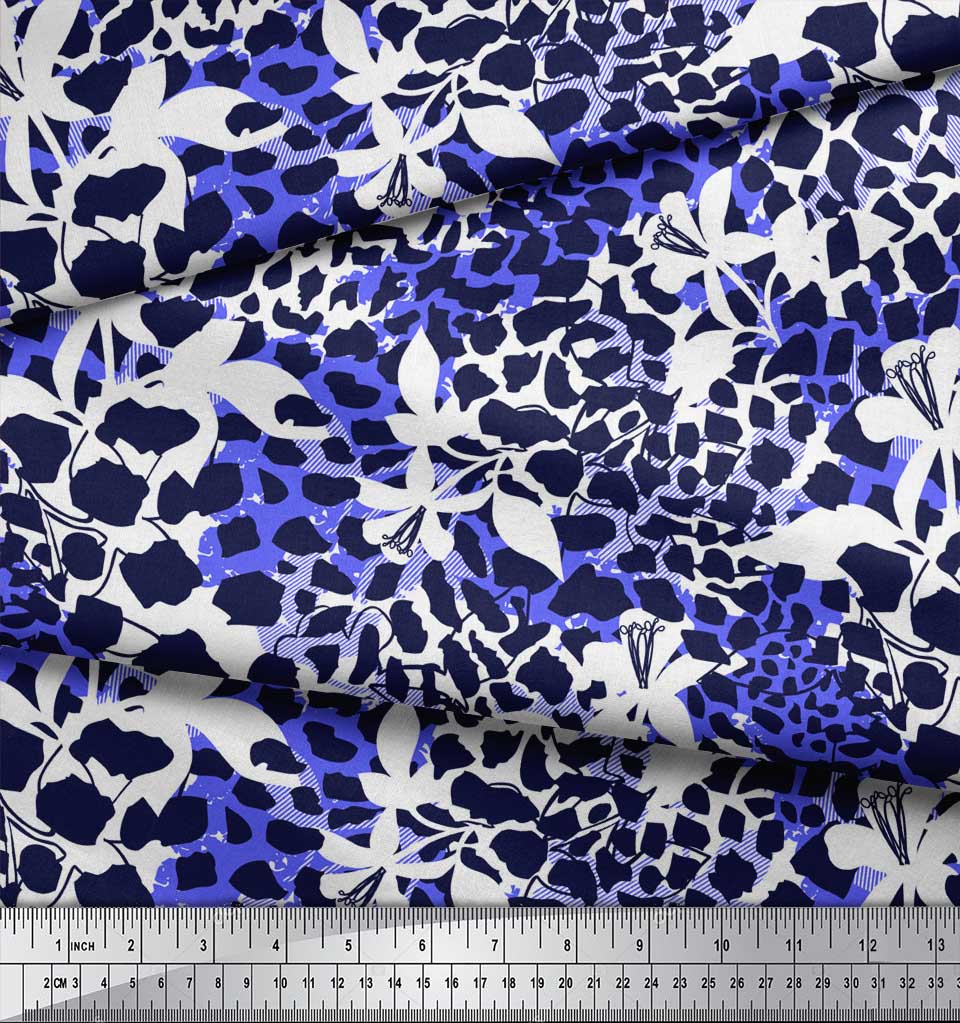 Soimoi Purple Japan Crepe Satin Fabric Leopard Animal Skin Printed Fabric 1 Metre 42 Inch