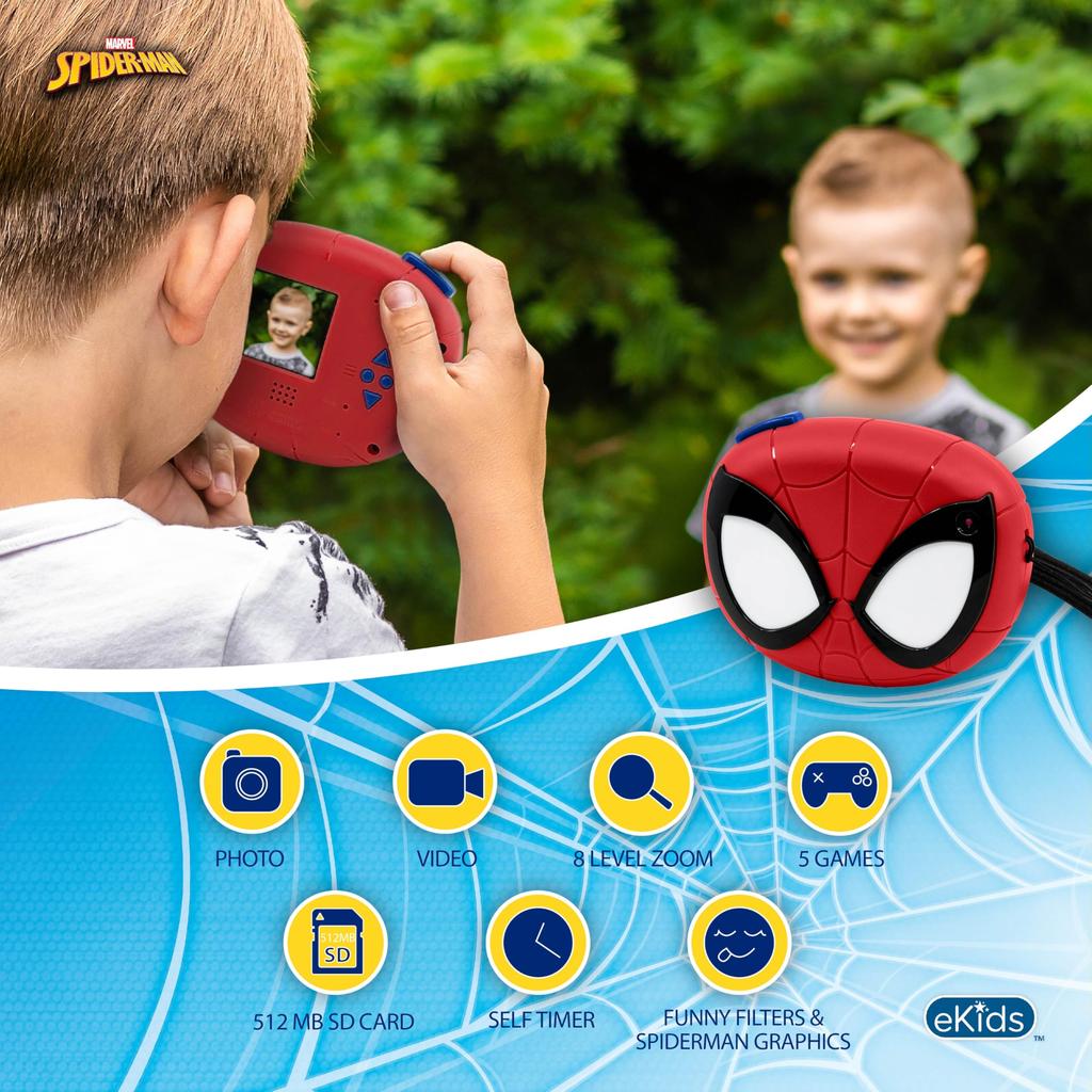 EKIDS Spider-Man Kids Camera with 1080p Video, 2-inch Screen, SD Card Included (Kids Digital Toy for Photos and Videos)