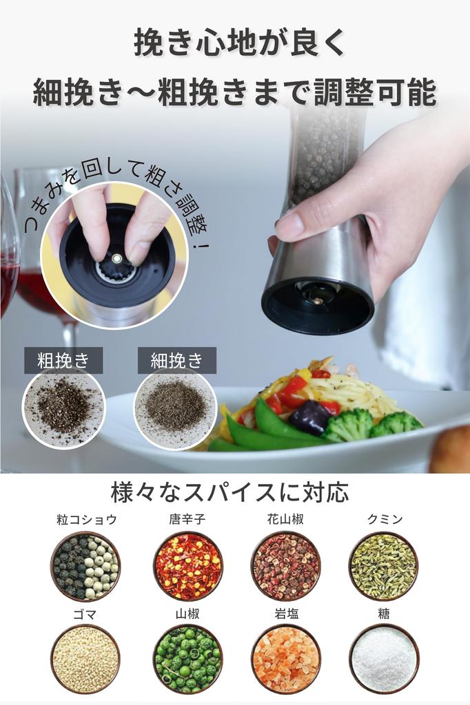 Pop Frog Pepper Mill Set: 2 Manual Pepper Mills (Salt Mill, Rock Salt, Glass, Stainless Steel) - Washable, Simple Design.