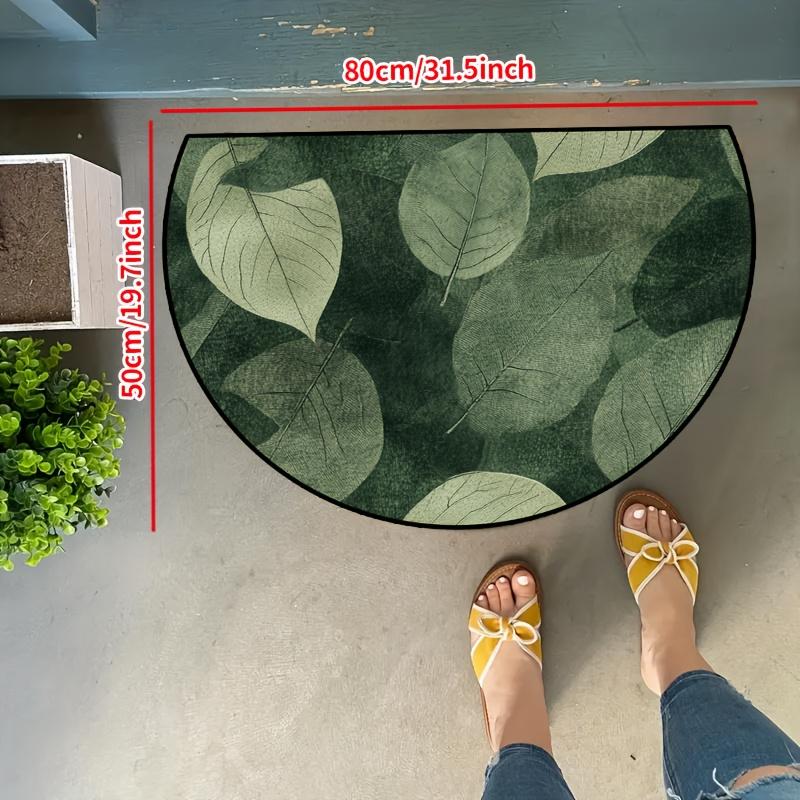 1Pcs Green Leaf Print Semi Circle Welcome Doormat Non-Slip for Outdoor Patio Porch Kitchen Bathroom Entryway Floor Mat