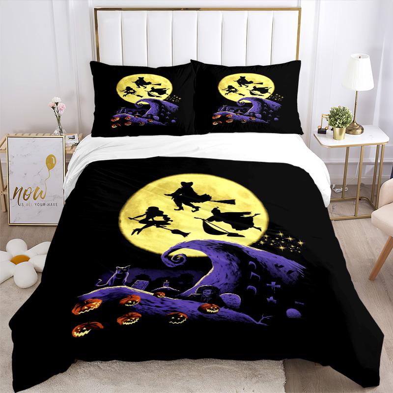 Halloween Night Flight Print 3Pcs Bedding Setduvet Cover With 2 Bedropillowcase Home Birthday Gift