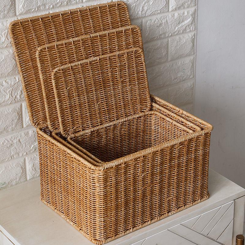 Nordischer Stil Imitation Rattan Aufbewahrungsbox mit Deckel - Schlafzimmer Kleiderorganizer