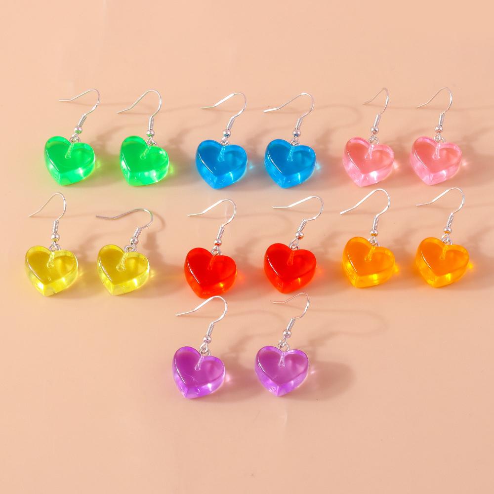 Cute Candy Color Resin Love Heart Earrings for Women Girls Drop Dangle Earrings Party Festival Jewelry Gift