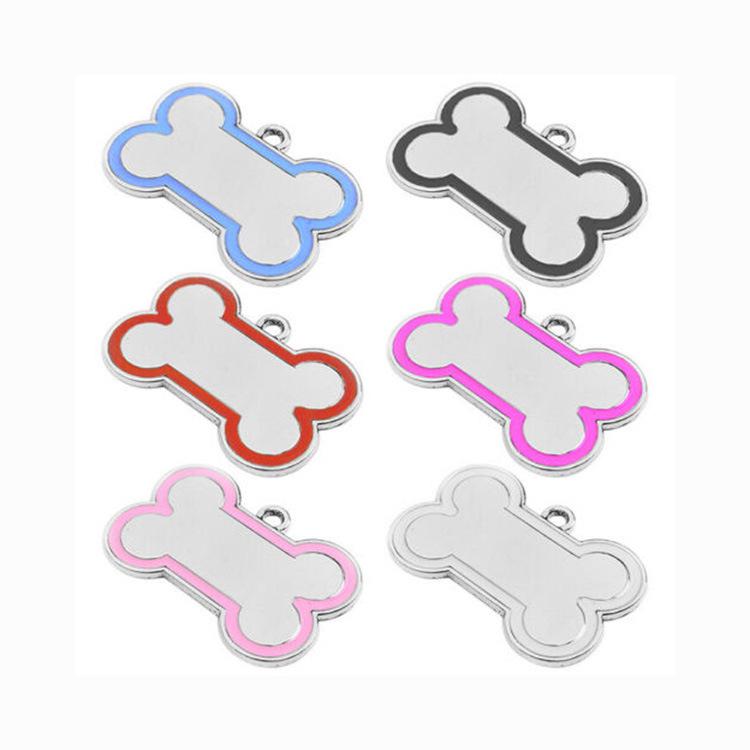 Medium Bone Zinc Alloy Dog Tag: Engravable Pet Collar Charm