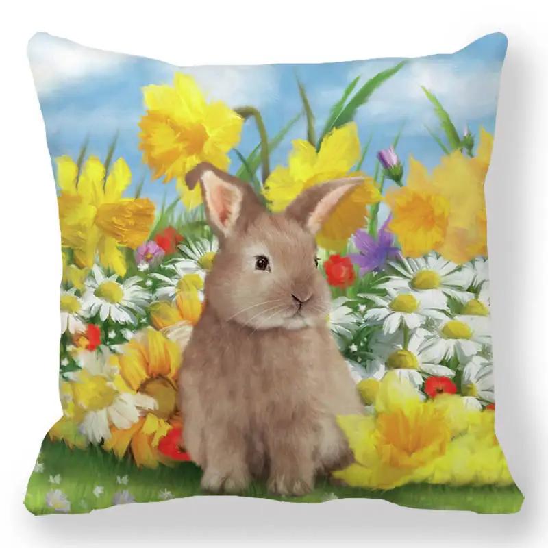 Easter Decorative Pillowcase Cartoon Egg Rabbit Flower Print Cushion Cover Bedroom Room Home Decor 45X45 Cm