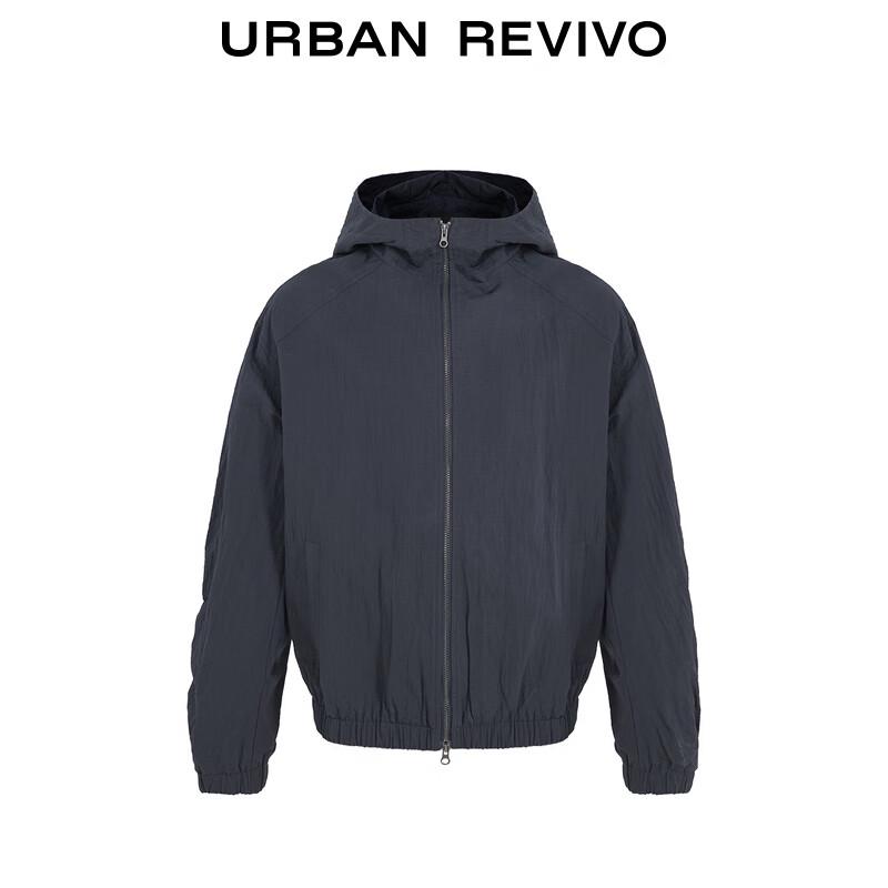 UR Men's 2025 Spring Pleated Double-Zipper Hooded Casual Jacket
