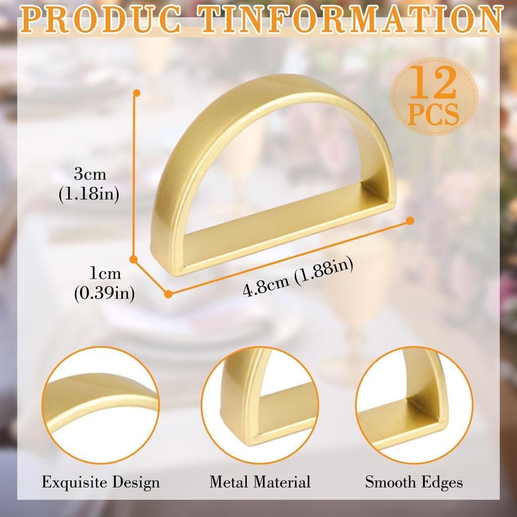 Stainless Steel Napkin Rings Metal Napkin Ring Holders, Yimerlen Holder Serviette Buckles for Family Dinner, Wedding, Party (Semicircle Matte Gold)
