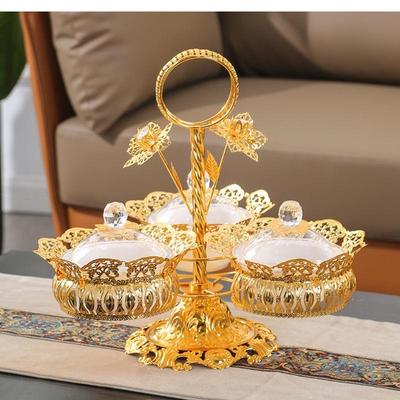 Runde Obstschale aus Metall, tragbarer Eisenteller für Snacks und Trockenfrüchte, 3-in-1-Bonbonbox, stilvolle Wohnzimmerdekoration