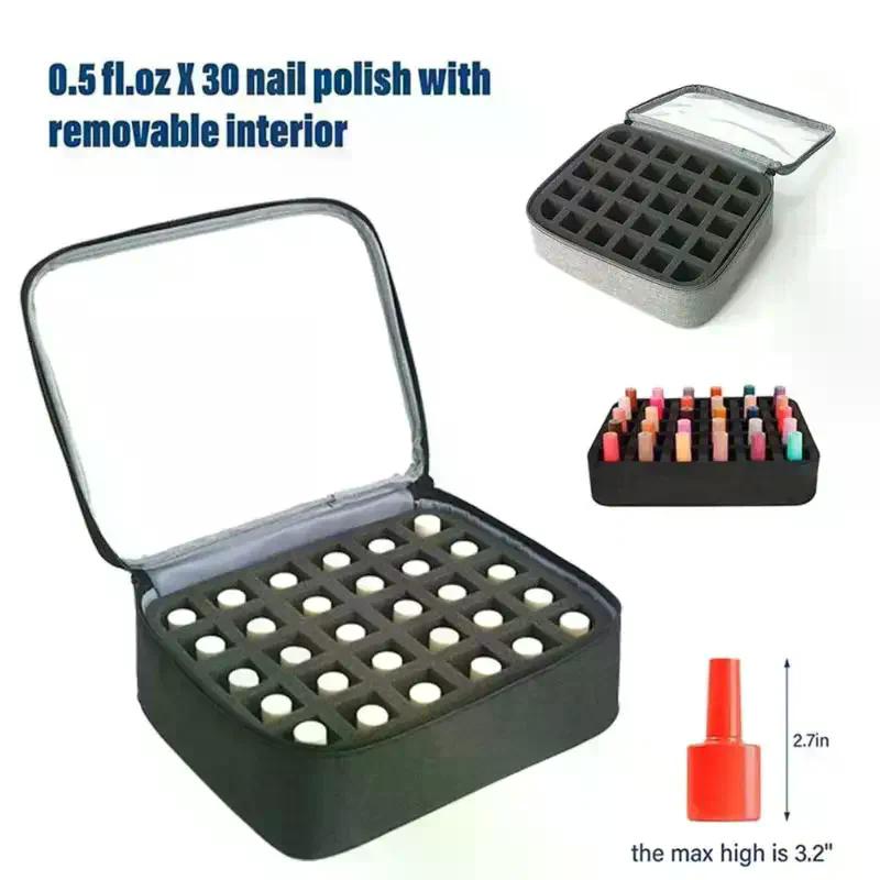 30-Slot Nail Polish Storage Bag, Black Gray Portable Hand-Held Large Cosmetic Bag, Holds Up To 30 BottlesSmall Clear Nail Polish